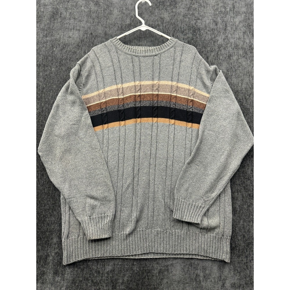Vintage Geoffrey Beene Sweater Mens 2XL Gray Cotton Ribbed Striped Tight‎ Knit